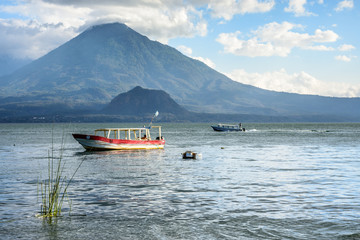 Evening light on Lake Atitlan & Toliman volcano, Guatemala.