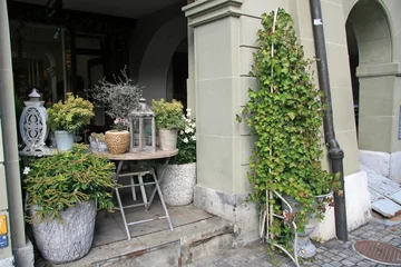 Aluminium Prints Flower shop Decoration entry into the store / Entrance to the flower shop in Bern (Switzerland)