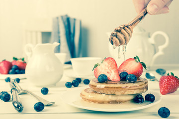 Homemade pancakes with berries. 