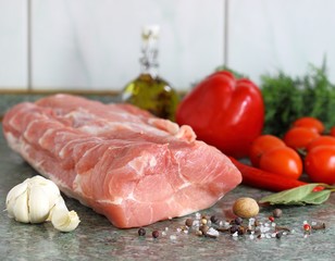 raw meat  and vegetables on the table