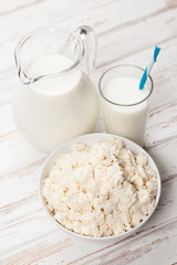 Milk jar on wooden table