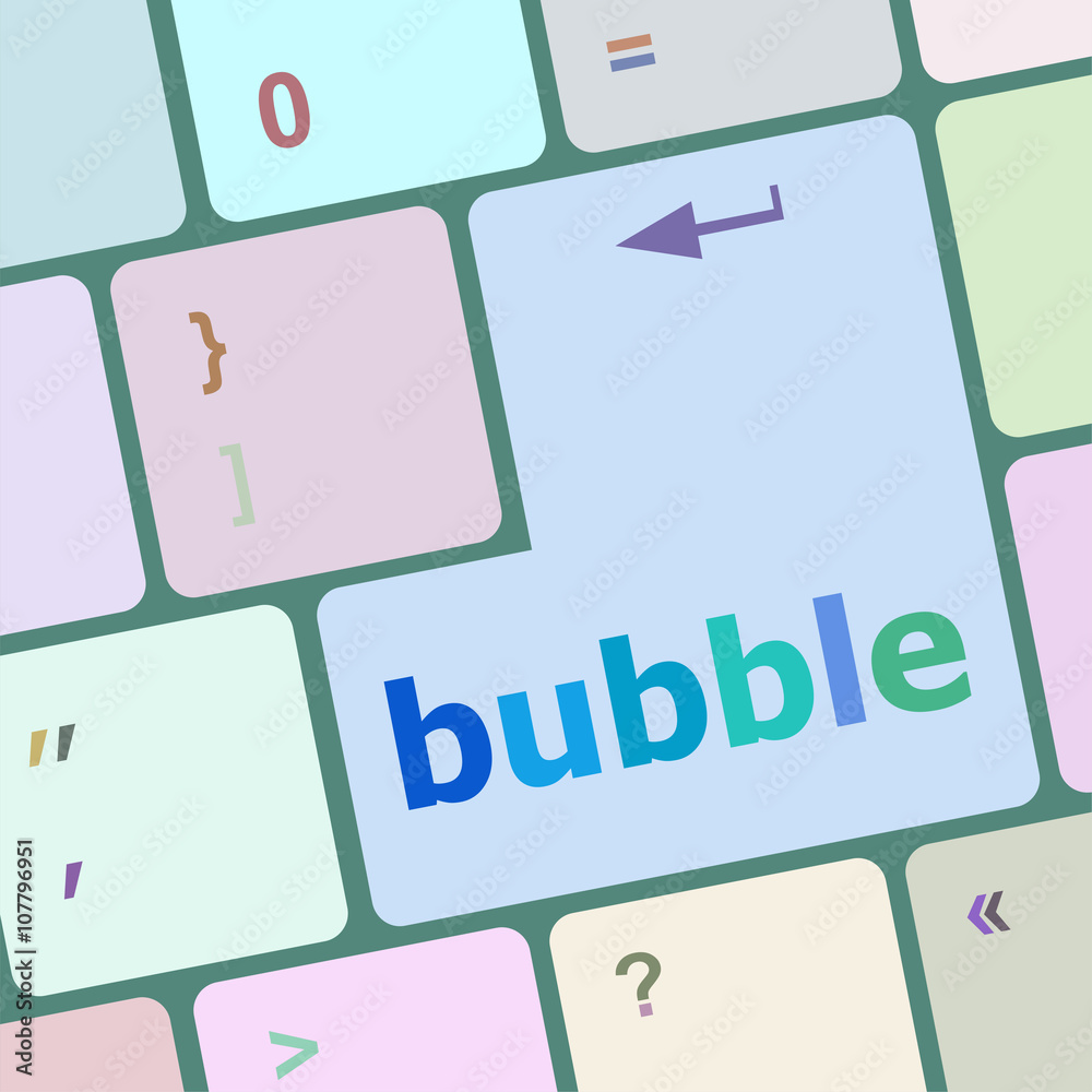 Poster button with bubble word on computer keyboard keys vector illustration