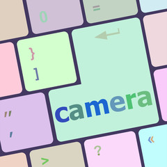 camera word on keyboard key, notebook computer button vector illustration