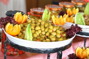 Green Olives in a Buffet
