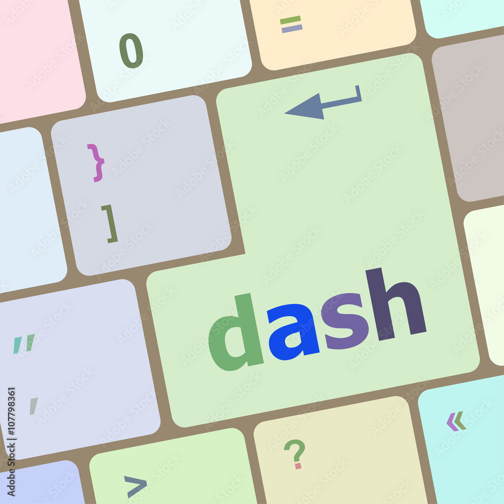 Poster dash word on keyboard key, notebook computer button vector illustration