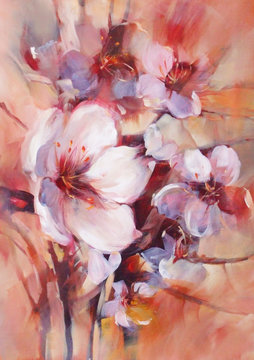 Almonds blossom handmade painting