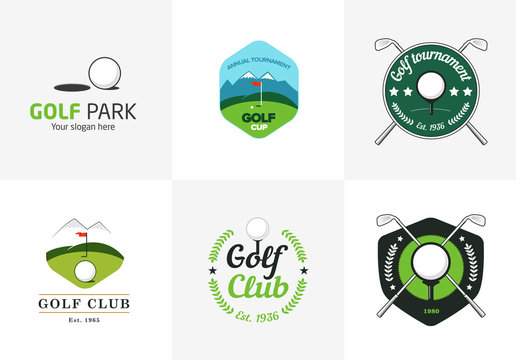 Set of vintage color golf championship logos 