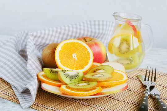 Healthy detox fruit infused flavored water.