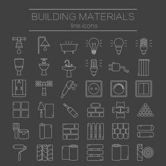 Fototapeta na wymiar Set of line icons for DIY, construction, building materials. 