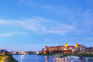 Wawel Castle in the evening in Krakow, Poland