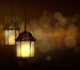 Intricate Arabic lamps with lights 