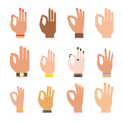 Silhouette hands showing symbol of all ok finger thumb vector illustration. 