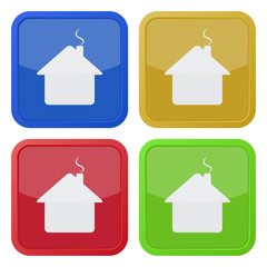 set of four square icons - house with chimney