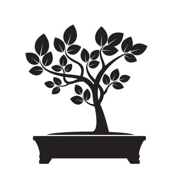 Black Vector Bonsai Tree. Illustration and Graphic Element.