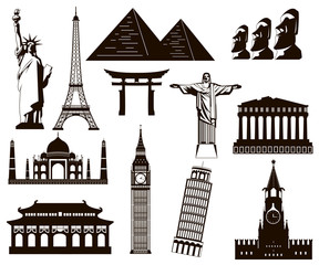 World landmarks silhouettes elements set. Vector 