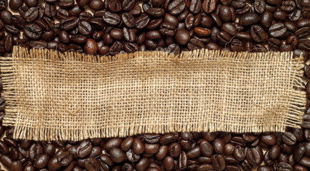 Burlap tag on coffee beans