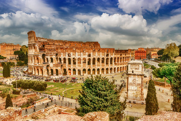 Naklejka na ściany i meble Aerial view of the Colosseum and Arch of Constantine, Rome