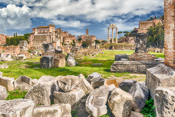 Scenic view over the ruins of the Roman Forum, Italy