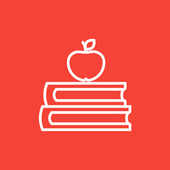 Books and apple on top line icon.