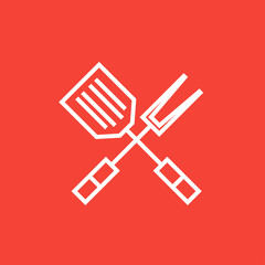 Kitchen spatula and big fork line icon.