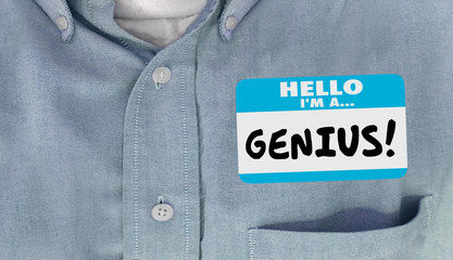 Genius Smart Intelligent Educated Name Tag Sticker Word Shirt - obrazy, fototapety, plakaty