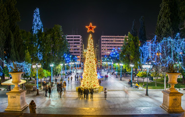 Syntagma square in Athens decorated for Christmas