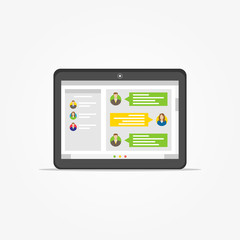 Tablet with messenger application vector illustration. Application for communication graphic design. Messenger app creative concept.
