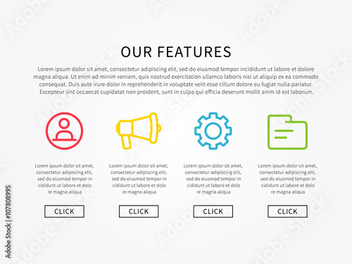 Quot Our Features Webpage Layout Vector Illustration Webpage Template About Company S Services And Services Page Template