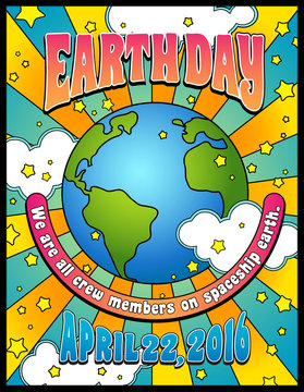 Earth Day poster banner design in 1960s psychedelic style