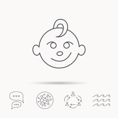 Baby boy face icon. Child with smile sign.