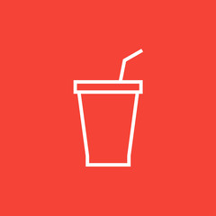 Disposable cup with drinking straw line icon.