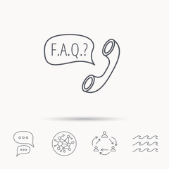 FAQ service icon. Support speech bubble sign.