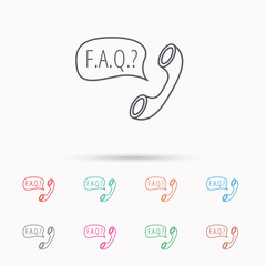 FAQ service icon. Support speech bubble sign.