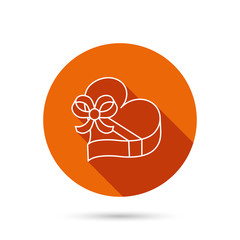 Love gift box icon. Heart with bow sign.