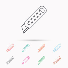 Paper knife icon. Cutter tool sign.