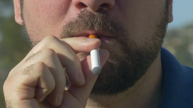 Male Smoking E Cigarette and Coughing With Audio - 4k