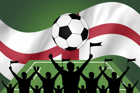 silhouettes of Soccer fans and flag of england