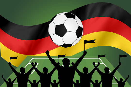 silhouettes of Soccer fans and flag of germany