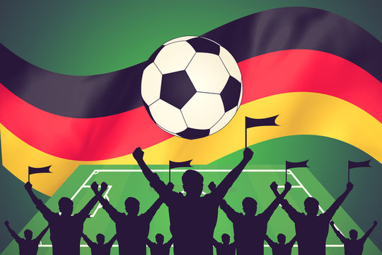 silhouettes of Soccer fans and flag of germany vintage color