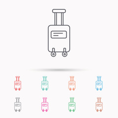 Suitcase with wheels icon. Travel baggage sign.