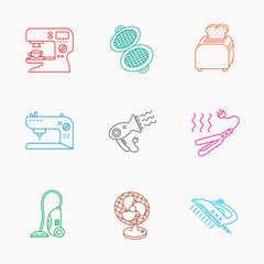 Coffee maker, sewing machine and toaster icons.