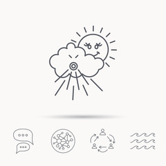 Wind icon. Cloud with sun and storm sign.