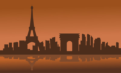 Silhouette of eiffel tower with brown background
