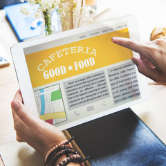 Cafeteria Good Food Critic Review Tablet Technology Concept