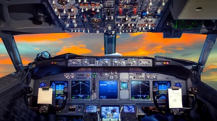 Stickers fenêtre Avion cockpit pont d& 39 envol coucher de soleil