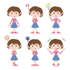 Fototapeta na wymiar young girl character various feeling clip art set, vector illustration