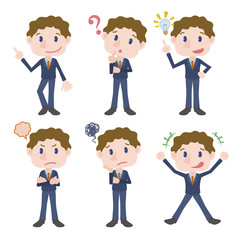 young business person character various feeling clip art set, vector illustration