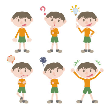 little boy character various feeling clip art set, vector illustration