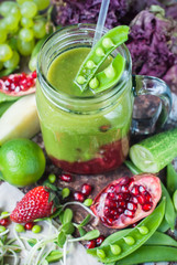 Green Red Smoothie Glass Jar Fresh Fruits Healthy