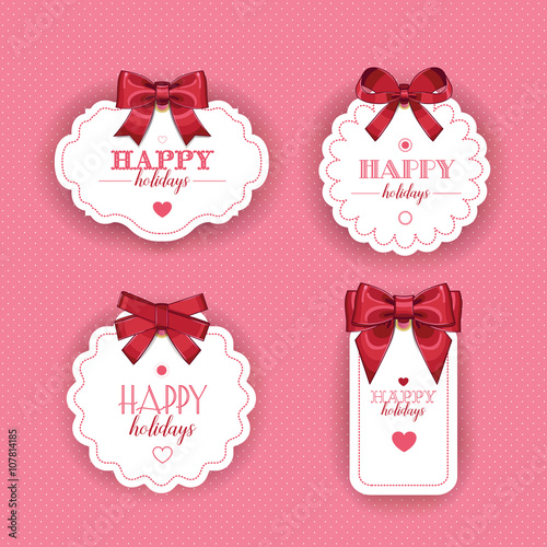 Gift tag with bow. Gift label collection. Greeting card template.